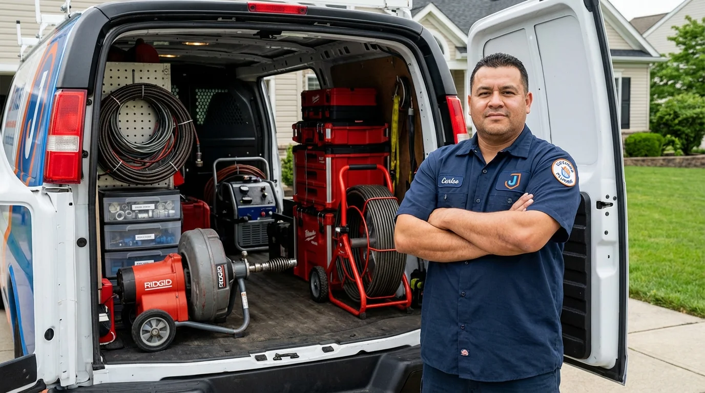 Professional drain cleaning equipment and Johns Plumbing LLC plumber in Condon