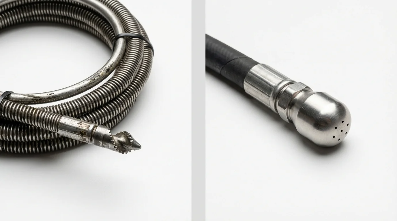 Drain snake cable and hydro jetting nozzle used for drain cleaning in Condon, OR