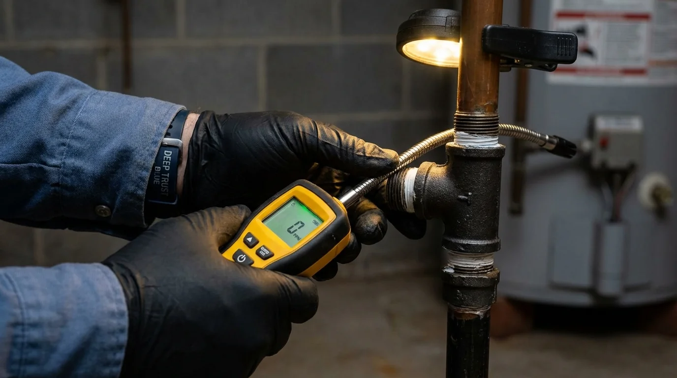 Gas leak detection with electronic sniffer by Johns Plumbing LLC in Condon