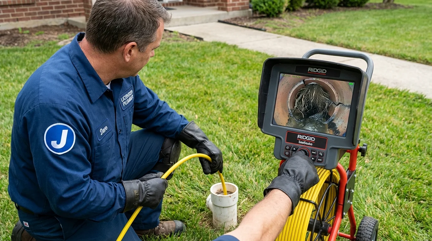 Sewer camera inspection being performed by Johns Plumbing LLC in Condon